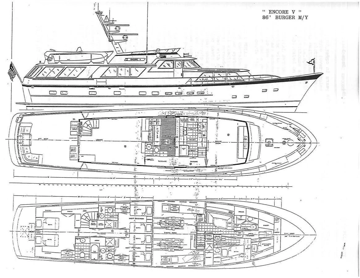 diagram, engineering drawing aboard ENCORE V Yacht for Sale