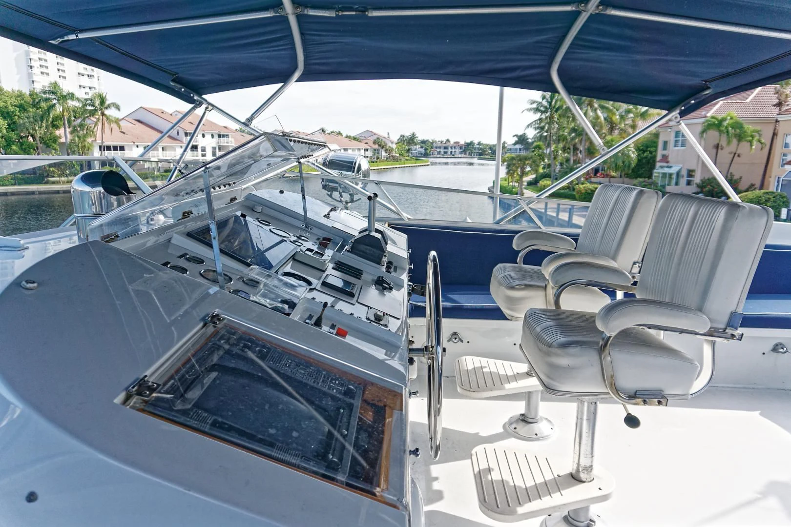 a group of boats in a harbor aboard ENCORE V Yacht for Sale