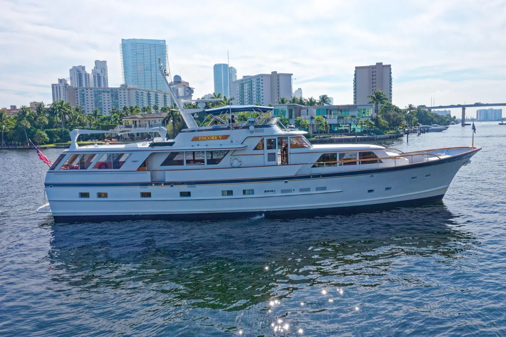 a boat on the water aboard ENCORE V Yacht for Sale