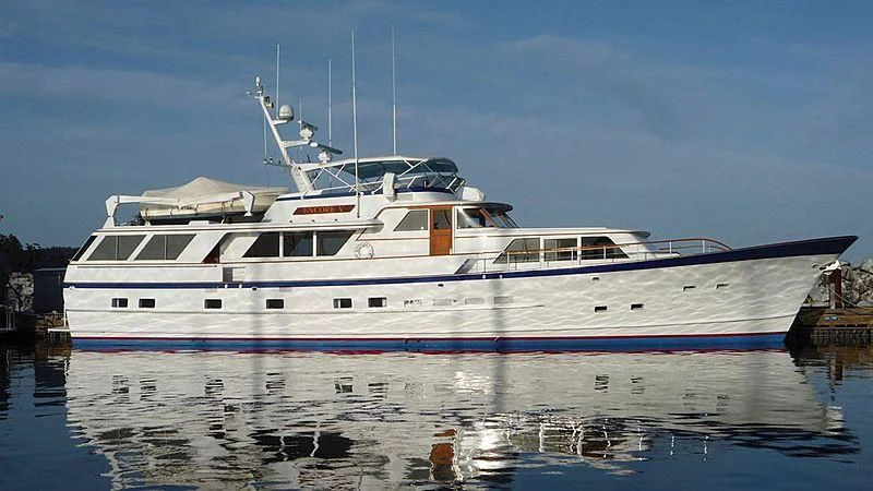 a large white boat aboard ENCORE V Yacht for Sale