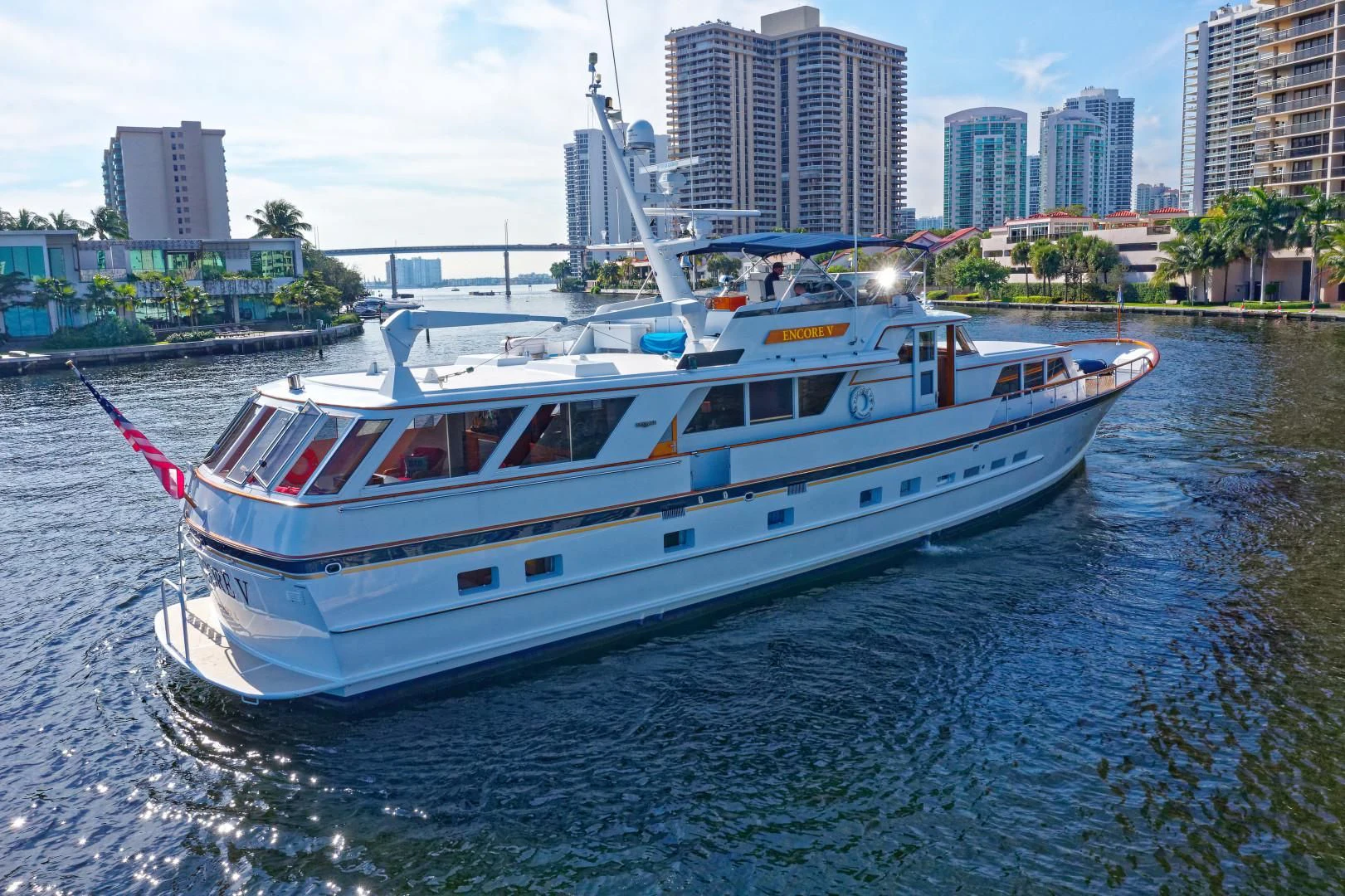 a boat on the water aboard ENCORE V Yacht for Sale