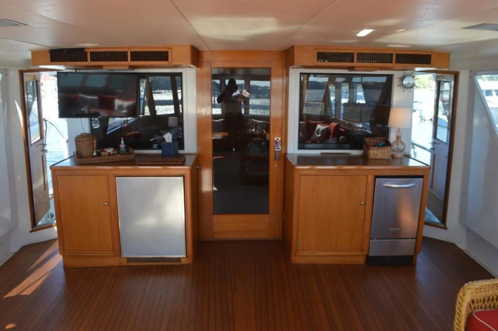 a room with wooden floors and a wood floor and a wood floor aboard ENCORE V Yacht for Sale