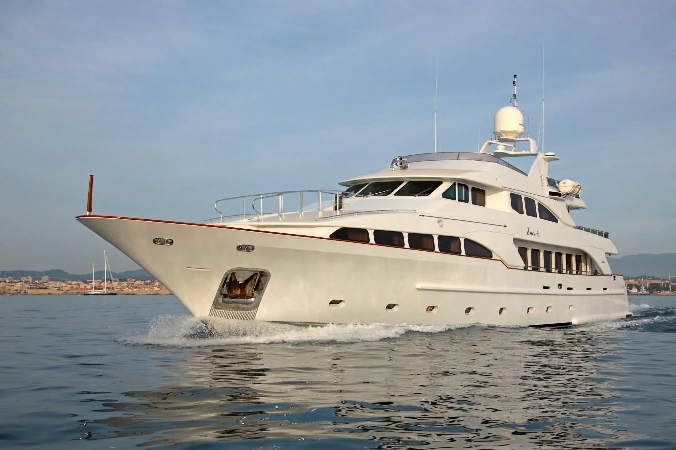 a large white boat aboard INOUIS Yacht for Charter