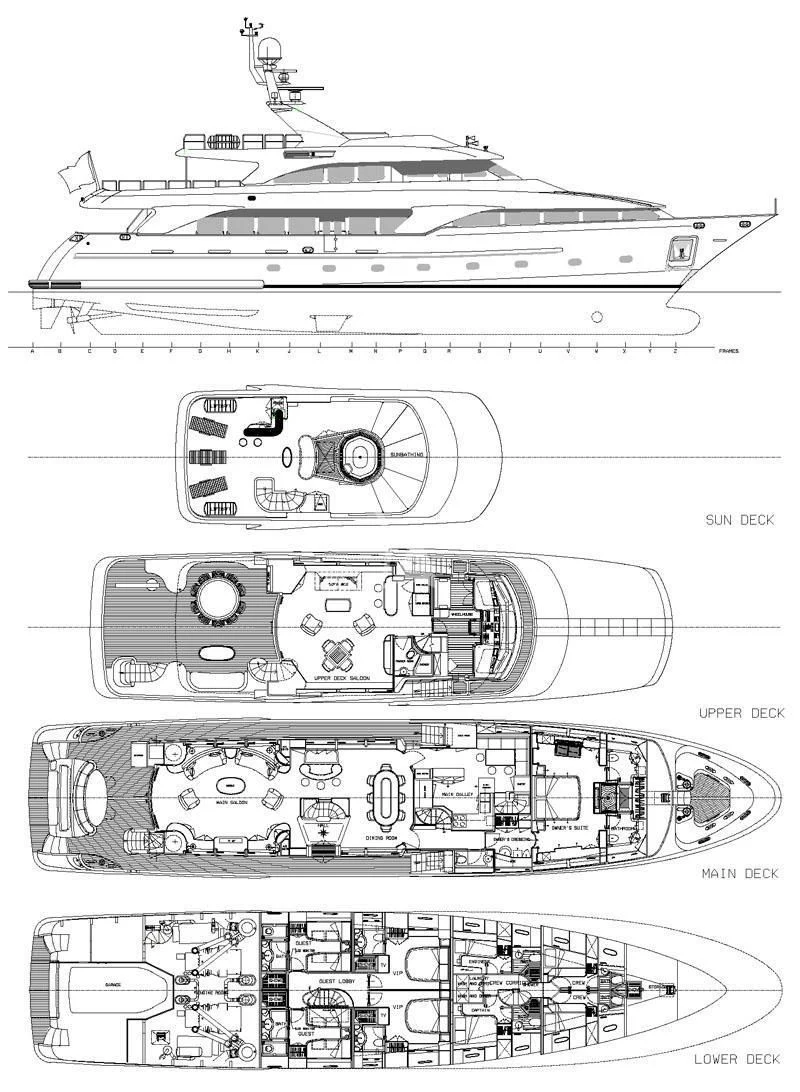 diagram, engineering drawing aboard INOUIS Yacht for Charter