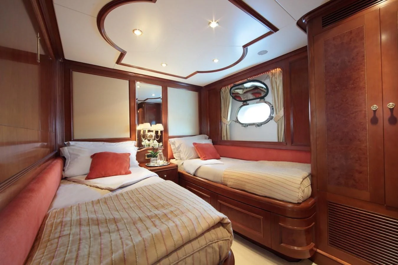 a room with two beds aboard INOUIS Yacht for Charter