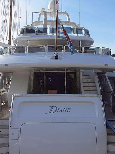 a boat with a flag on the front aboard INOUIS Yacht for Charter