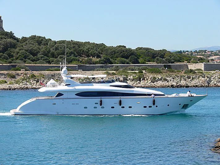 a white yacht in the water aboard NOUF Yacht for Sale