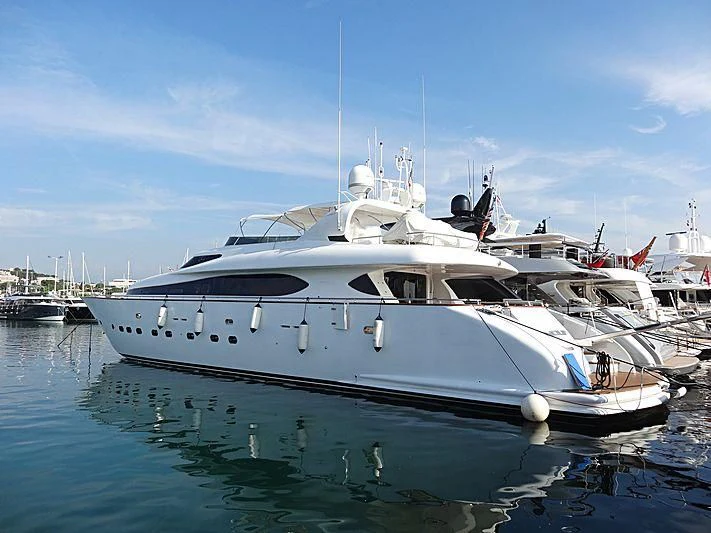 a white yacht in the water aboard NOUF Yacht for Sale