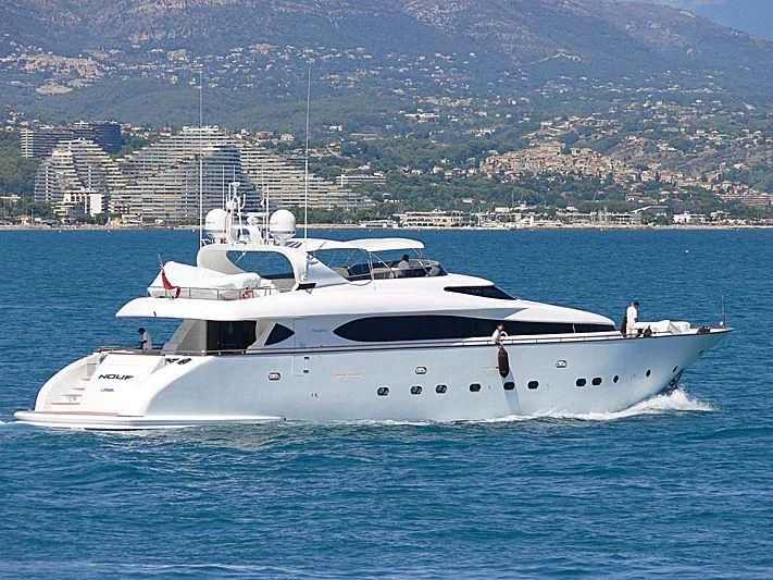 a white yacht in the water aboard NOUF Yacht for Sale