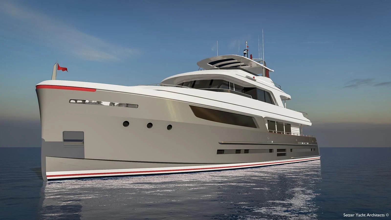 a white yacht on the water aboard 3200 TRIDENT Yacht for Sale