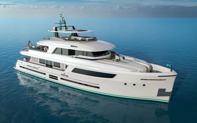 a white yacht in the ocean aboard 3200 TRIDENT Yacht for Sale