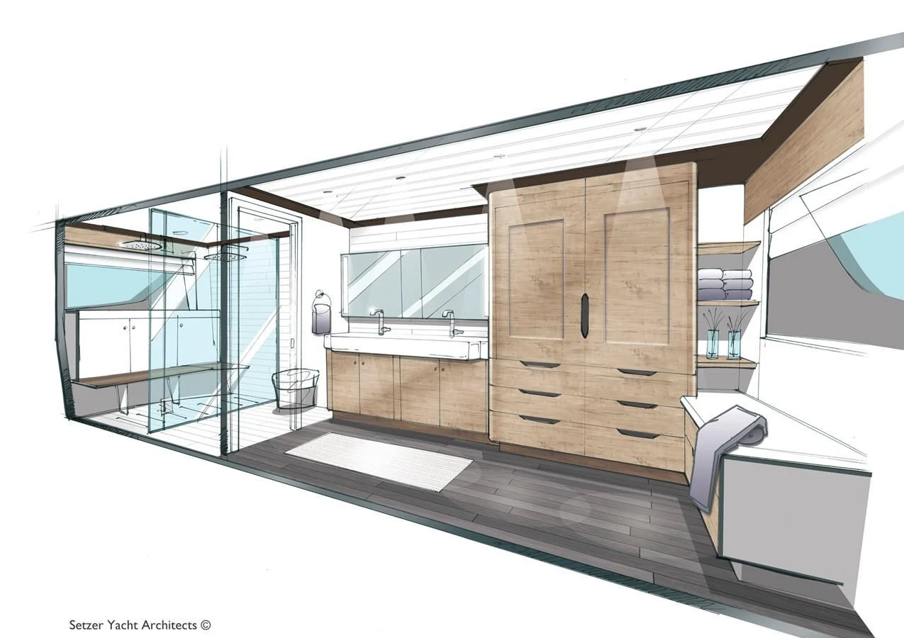 a room with a wood door aboard 3200 TRIDENT Yacht for Sale