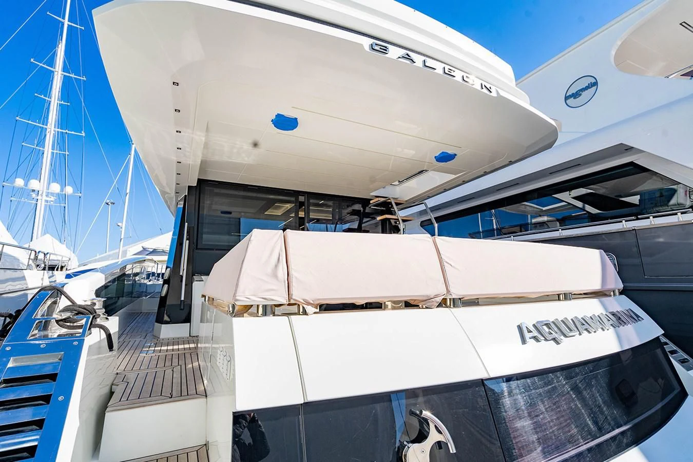 a boat docked at a pier aboard AQUAMARINA Yacht for Sale