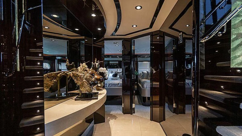 a large room with glass walls aboard BLACK SWAN Yacht for Sale