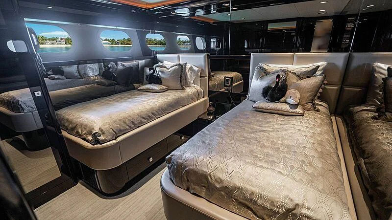 a bed in a car aboard BLACK SWAN Yacht for Sale