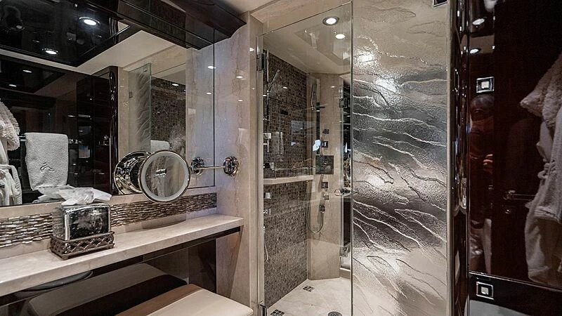 a display case in a store aboard BLACK SWAN Yacht for Sale