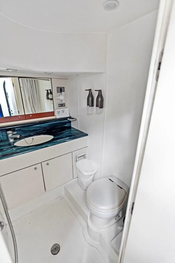a bathroom with a sink and a toilet aboard PERSISTENCE Yacht for Sale