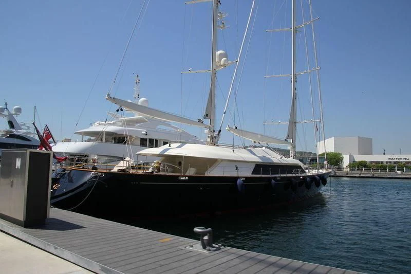 a boat docked at a dock aboard ROCK & ROLL Yacht for Sale