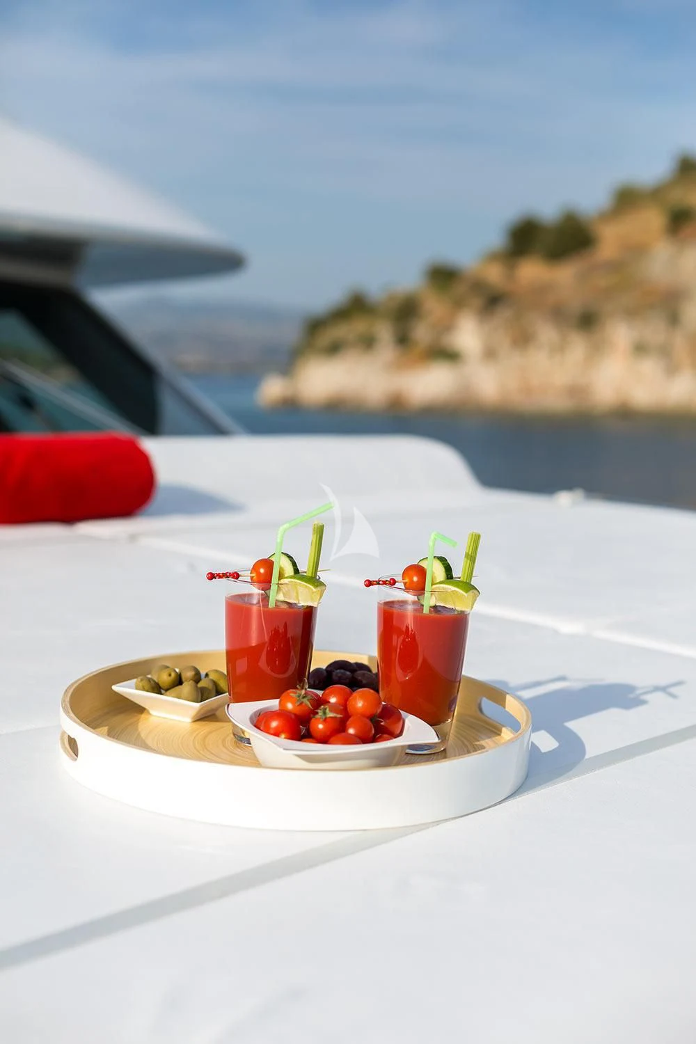 a plate of food on a table aboard REBECCA V Yacht for Sale