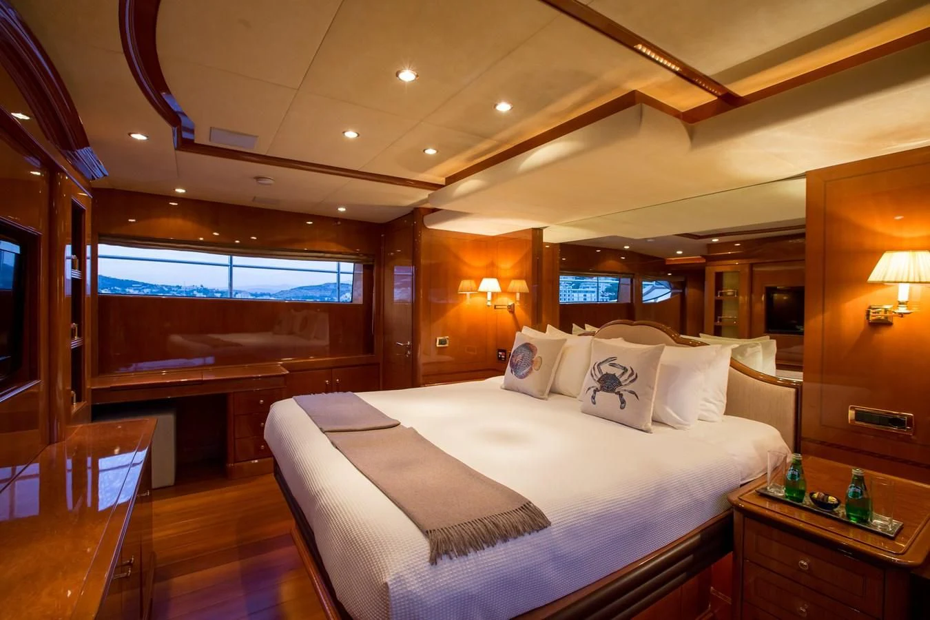 a hotel room with a bed aboard REBECCA V Yacht for Sale