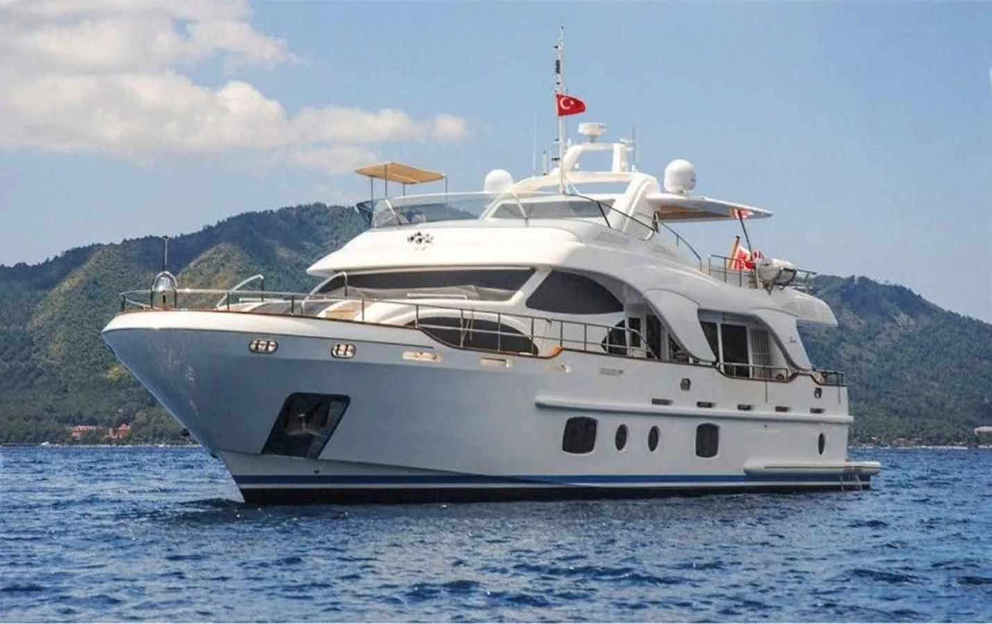 a white yacht on the water aboard REBECCA V Yacht for Sale
