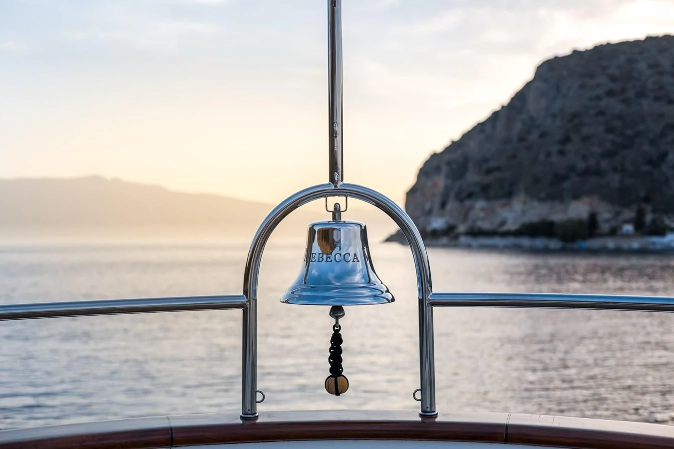 a metal object on a railing aboard REBECCA V Yacht for Sale