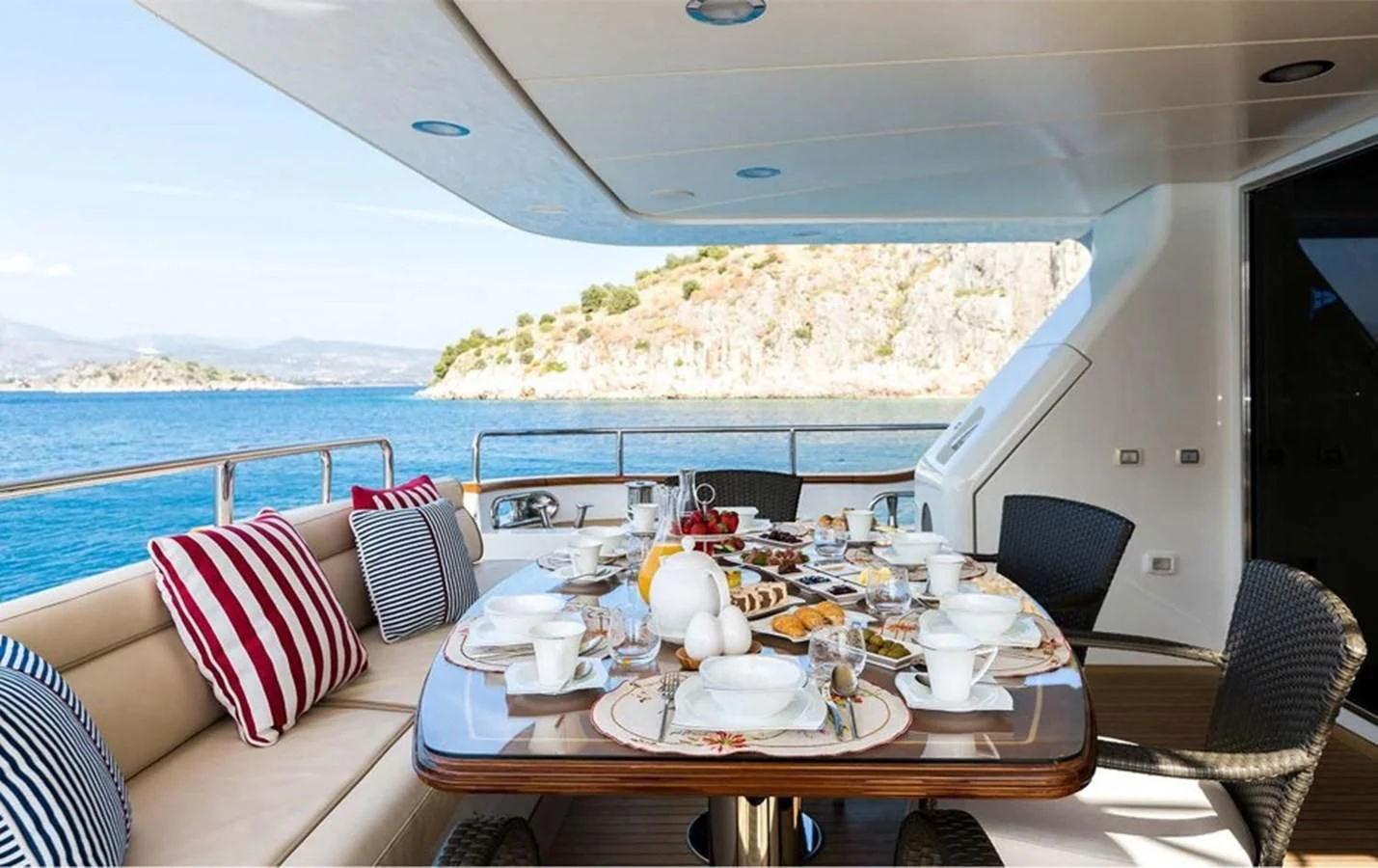 a table on a boat aboard REBECCA V Yacht for Sale