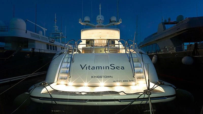 a boat docked at a pier aboard VITAMIN SEA I Yacht for Sale