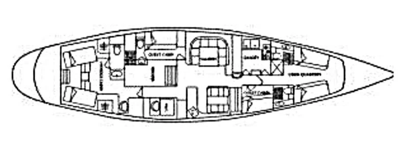 a black and white drawing of a building aboard BELLE FONTAINE Yacht for Sale