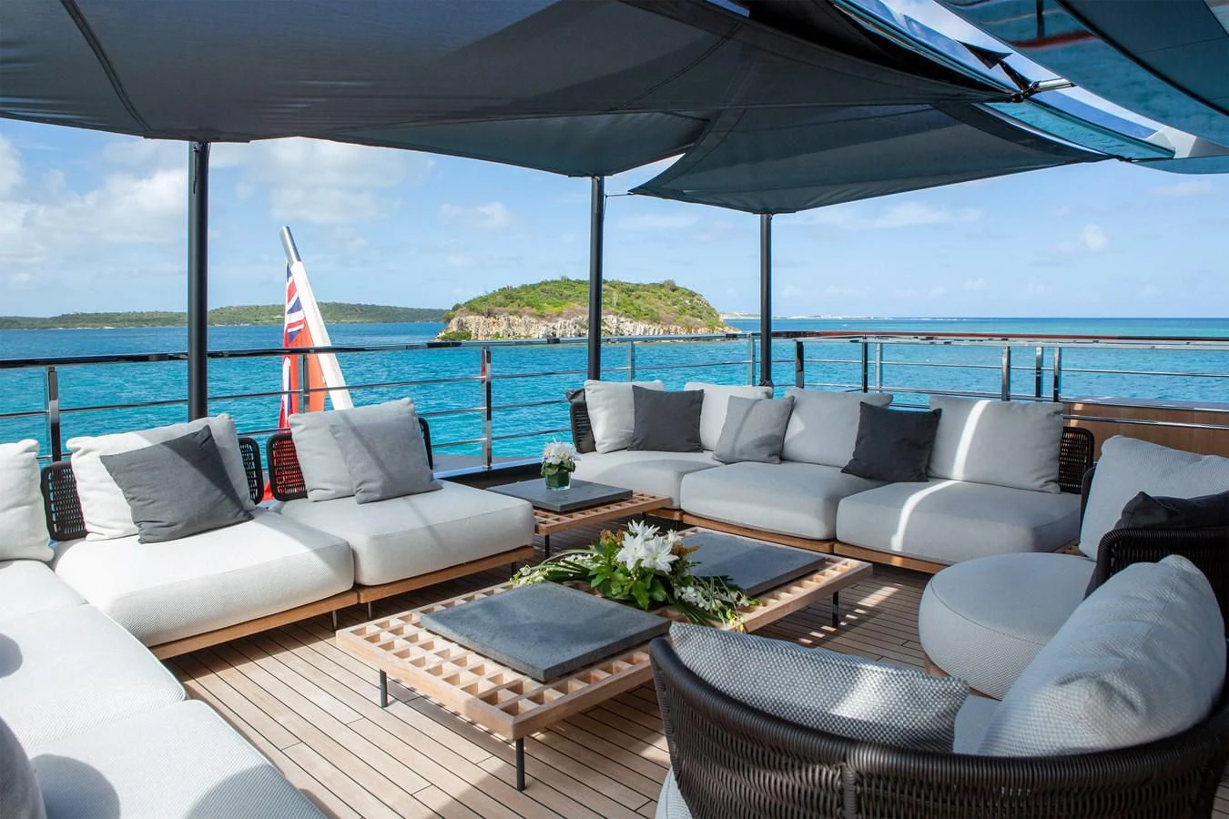a living room with a large body of water aboard FIFTY Yacht for Charter