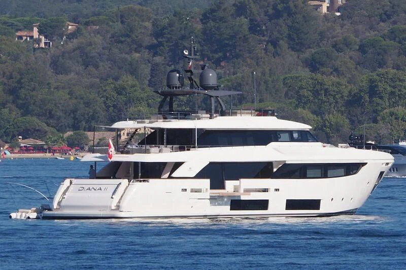 a white yacht on the water aboard DIANA II Yacht for Sale