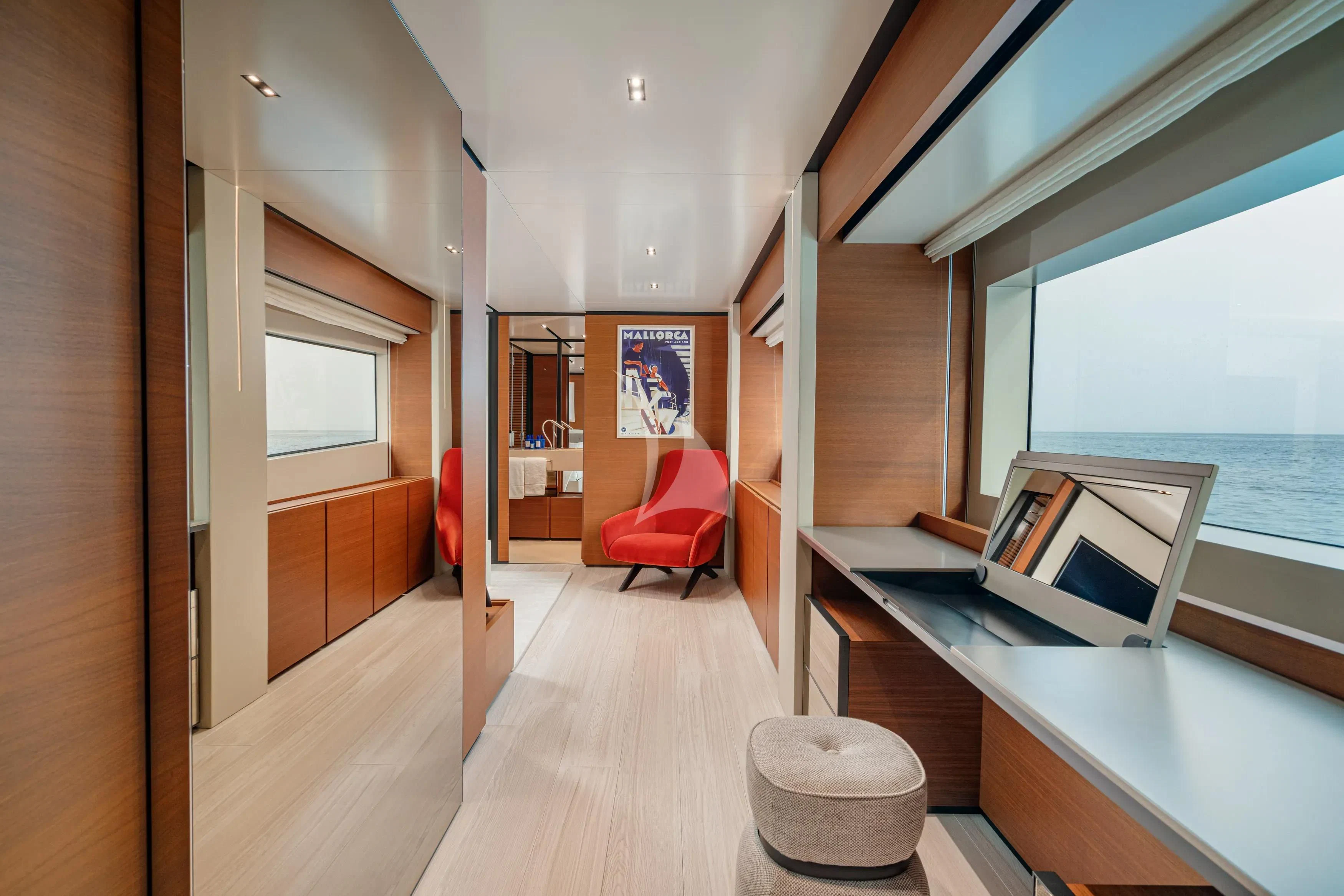 a room with a desk and a laptop aboard DIANA II Yacht for Sale
