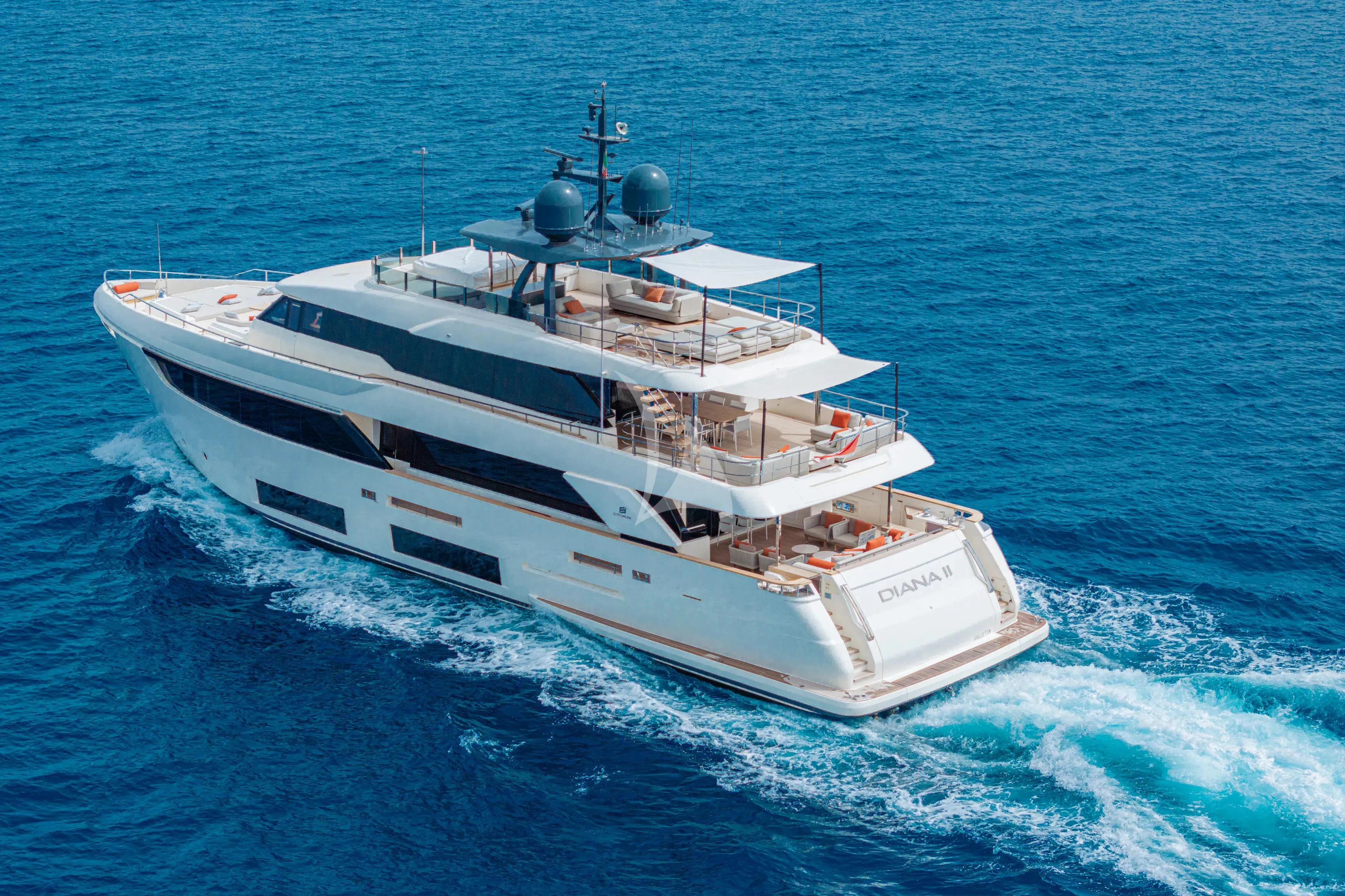 a white yacht on the water aboard DIANA II Yacht for Sale