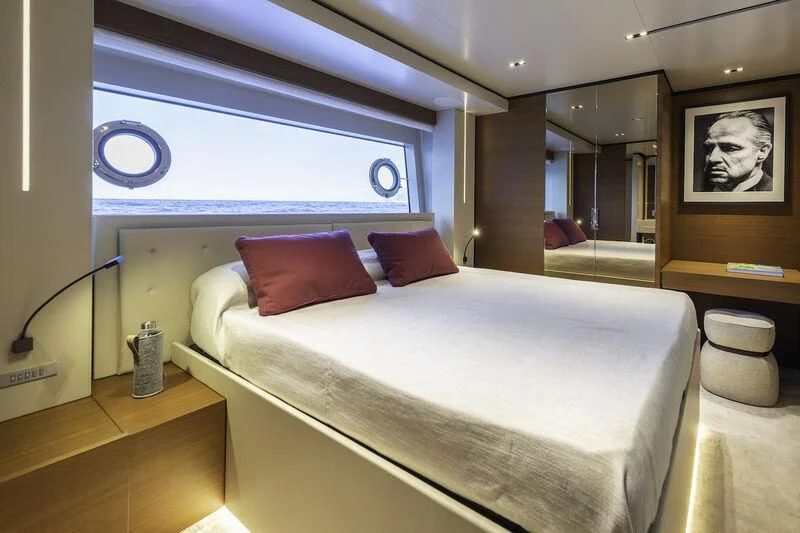 a bed in a room aboard DIANA II Yacht for Sale