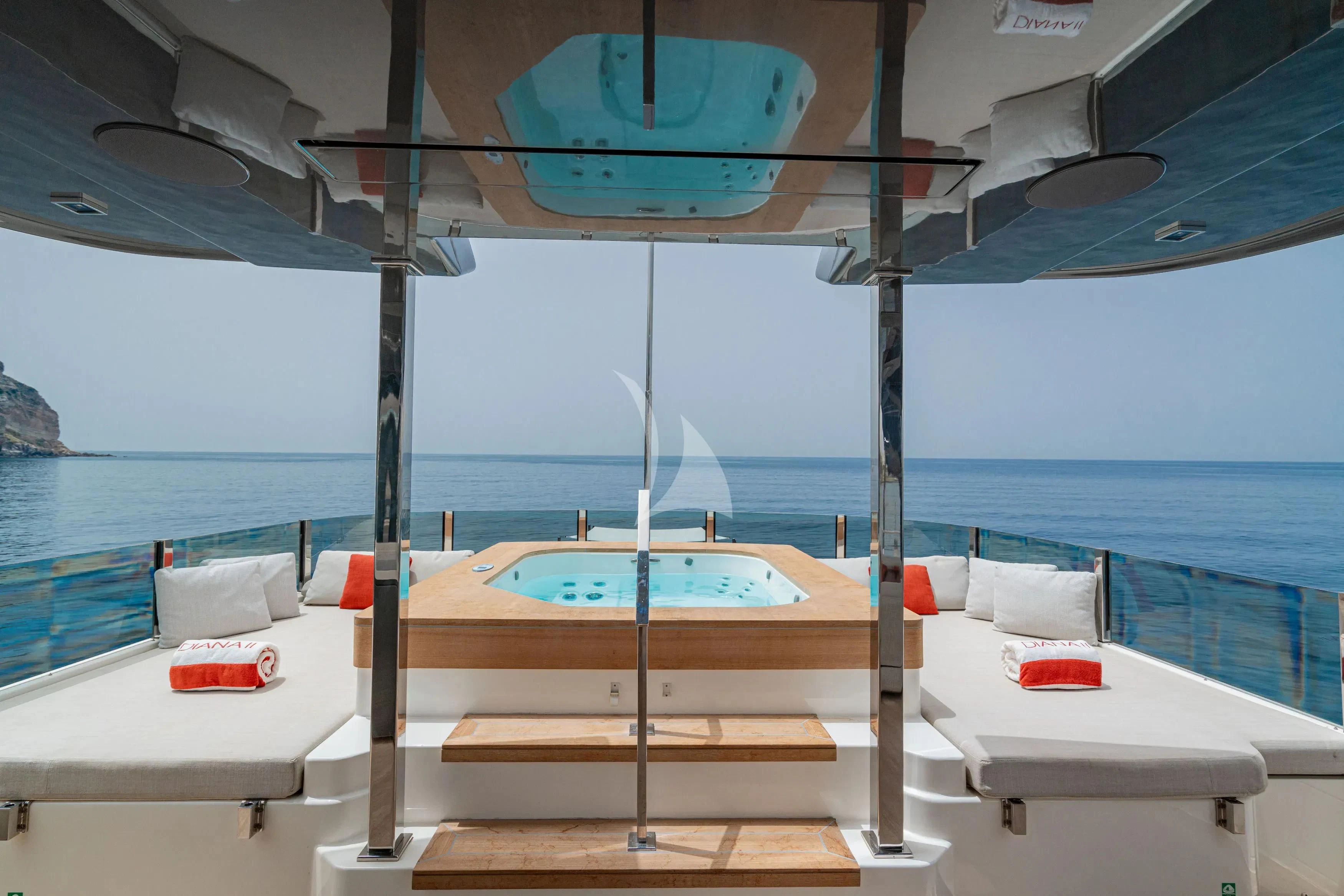a room with a bed and a pool aboard DIANA II Yacht for Sale