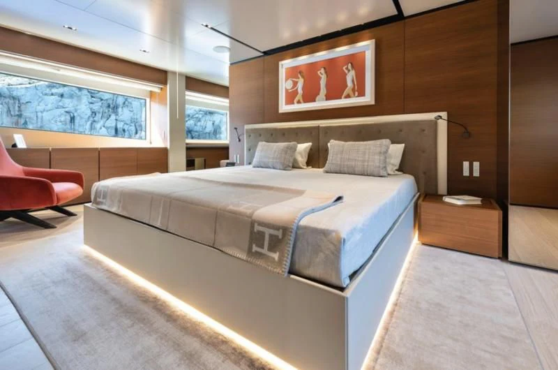 a bed in a room aboard DIANA II Yacht for Sale