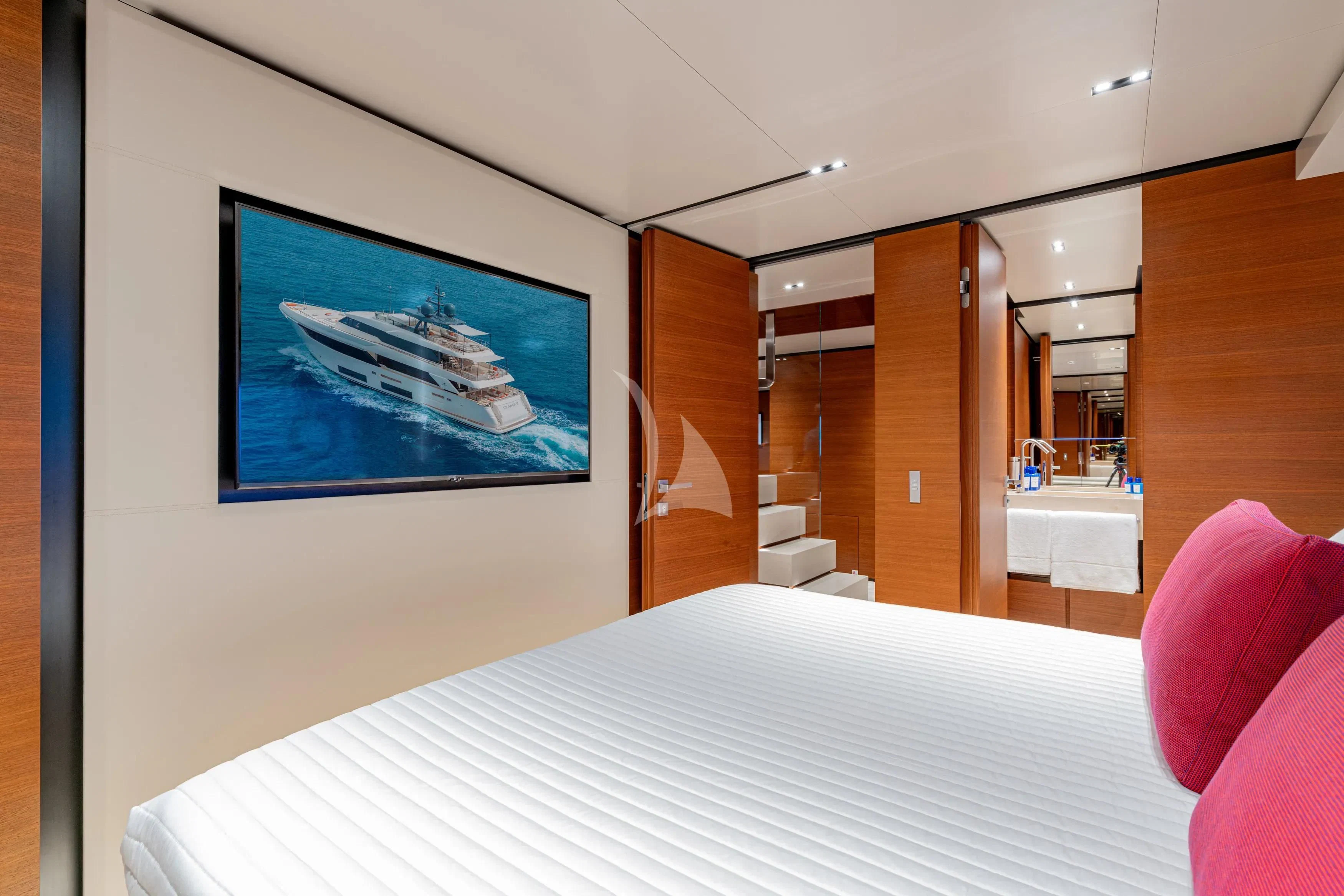 a bed in a room aboard DIANA II Yacht for Sale