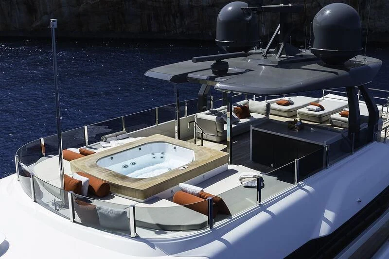 a boat with a large black object on the front aboard DIANA II Yacht for Sale