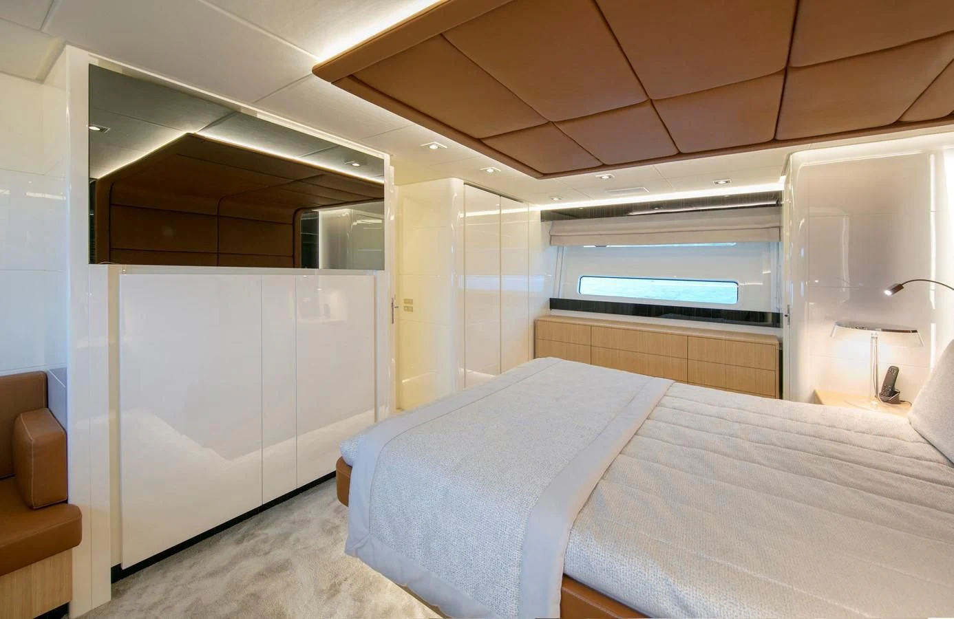 a room with two beds aboard CANADOS 888 EVO Yacht for Sale