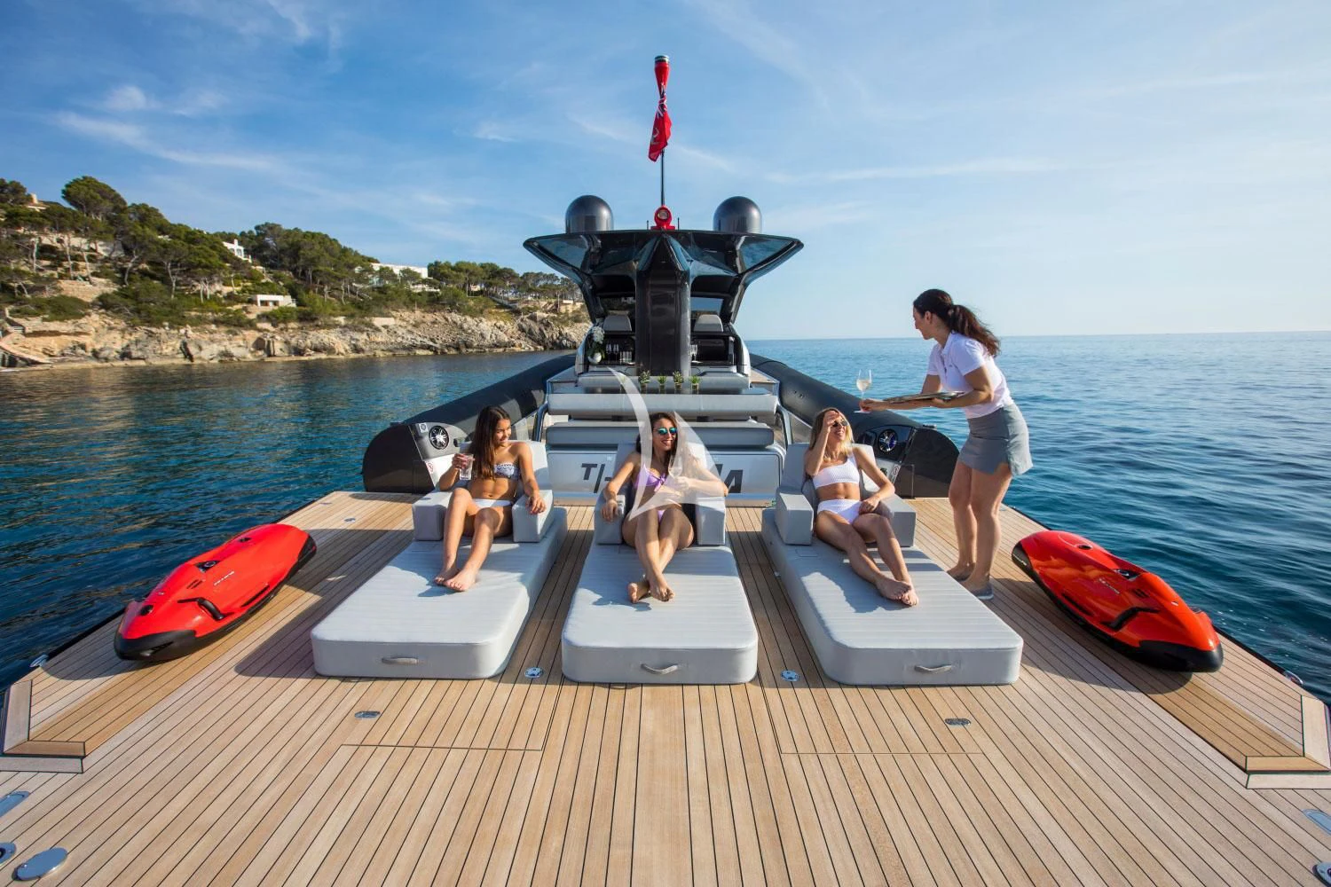 a group of people on a boat aboard ROMA Yacht for Sale
