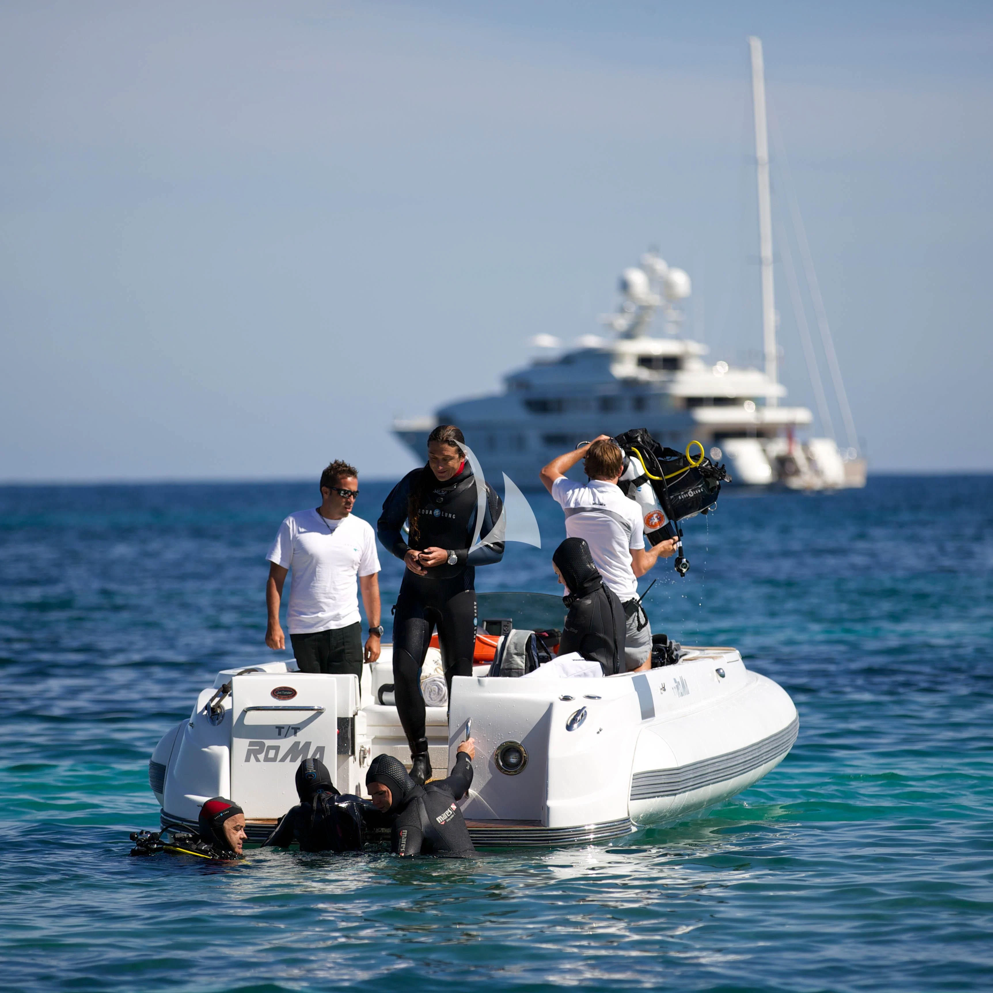 a group of people on a boat aboard ROMA Yacht for Sale