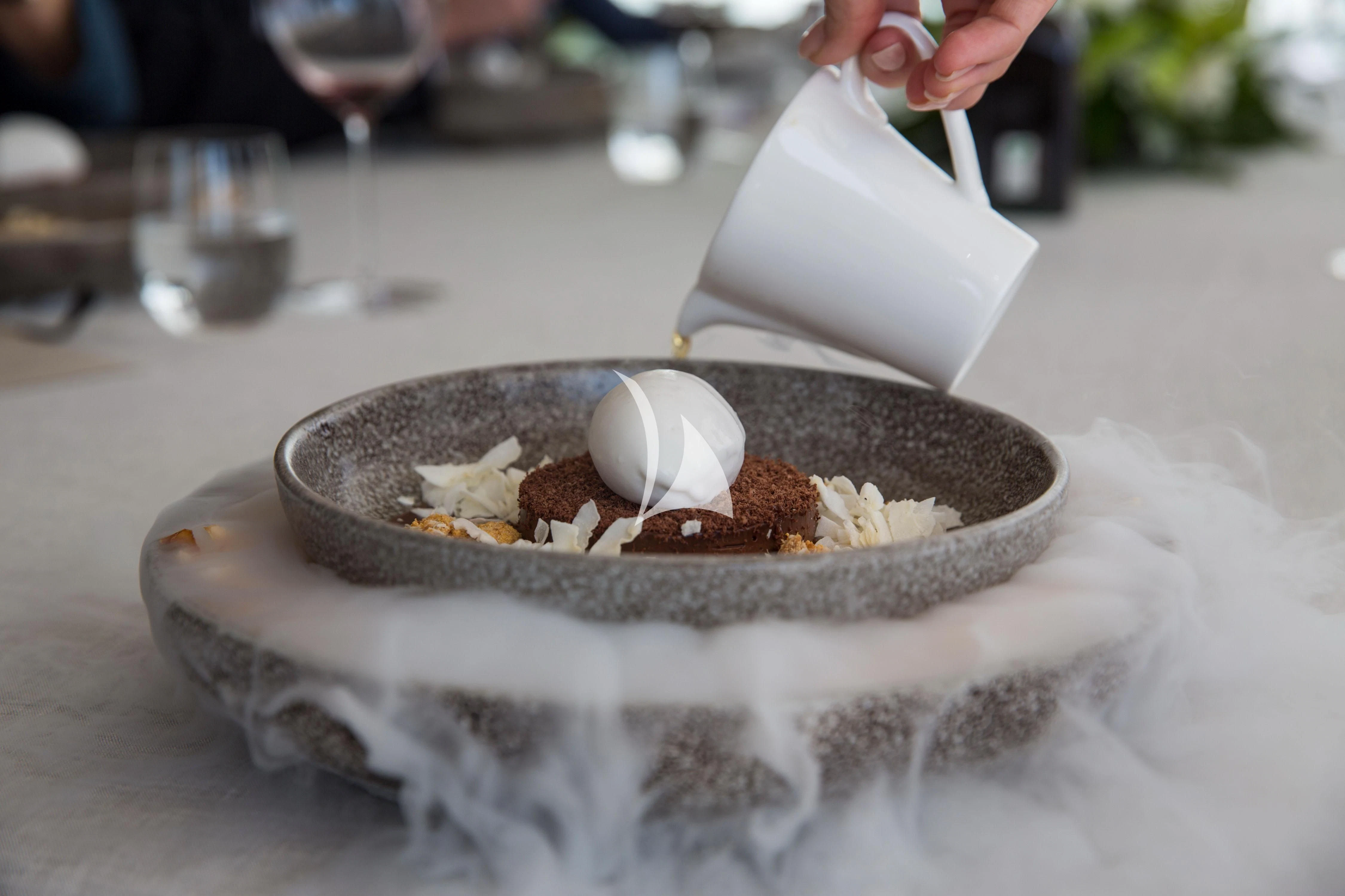 a plate of dessert aboard ROMA Yacht for Sale