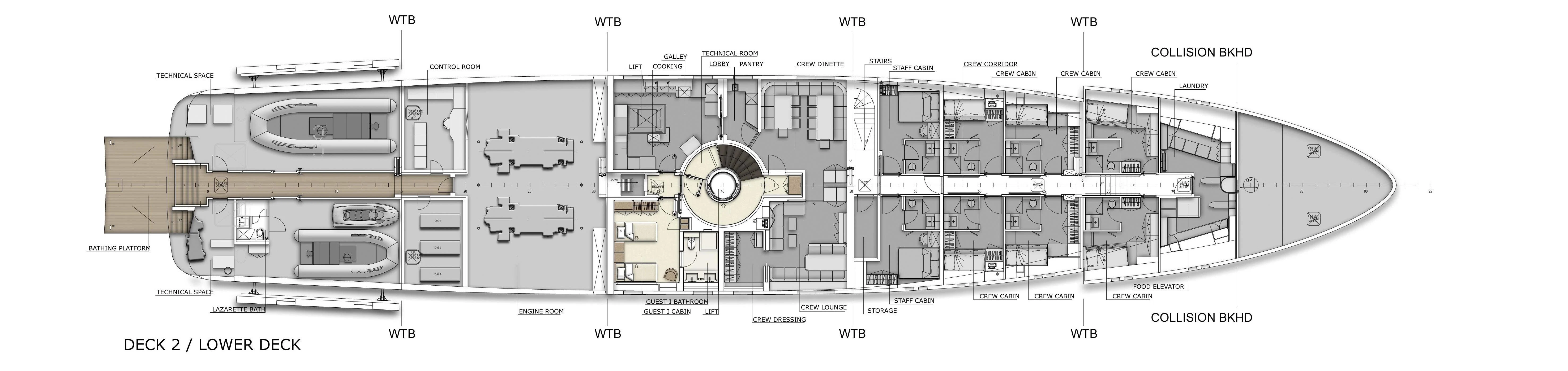diagram, engineering drawing aboard ROMA Yacht for Sale