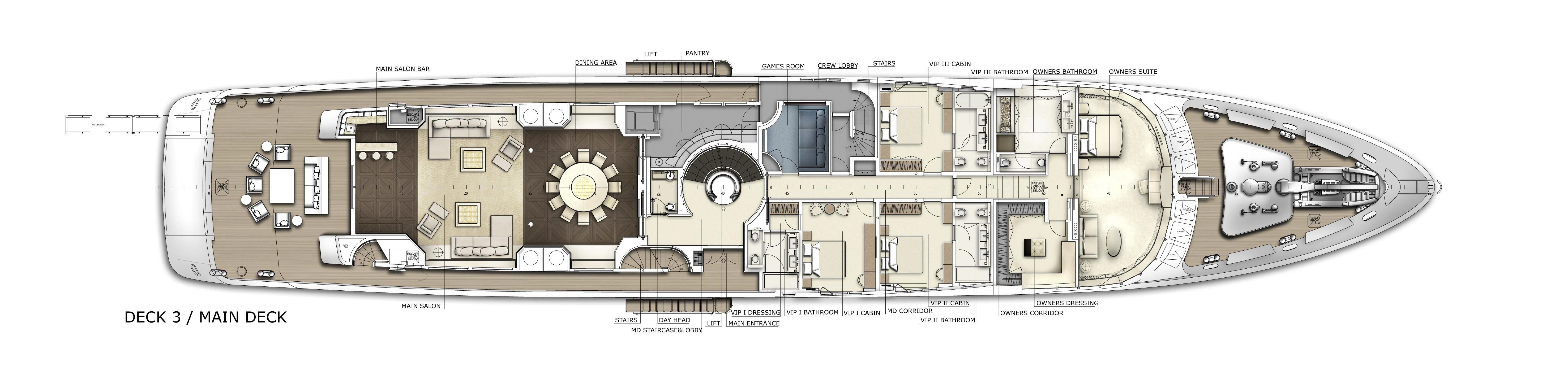 diagram aboard ROMA Yacht for Sale
