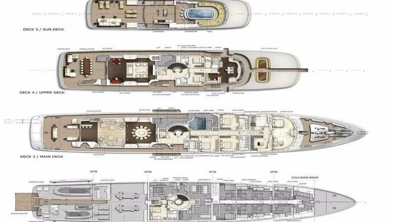diagram, engineering drawing aboard ROMA Yacht for Sale