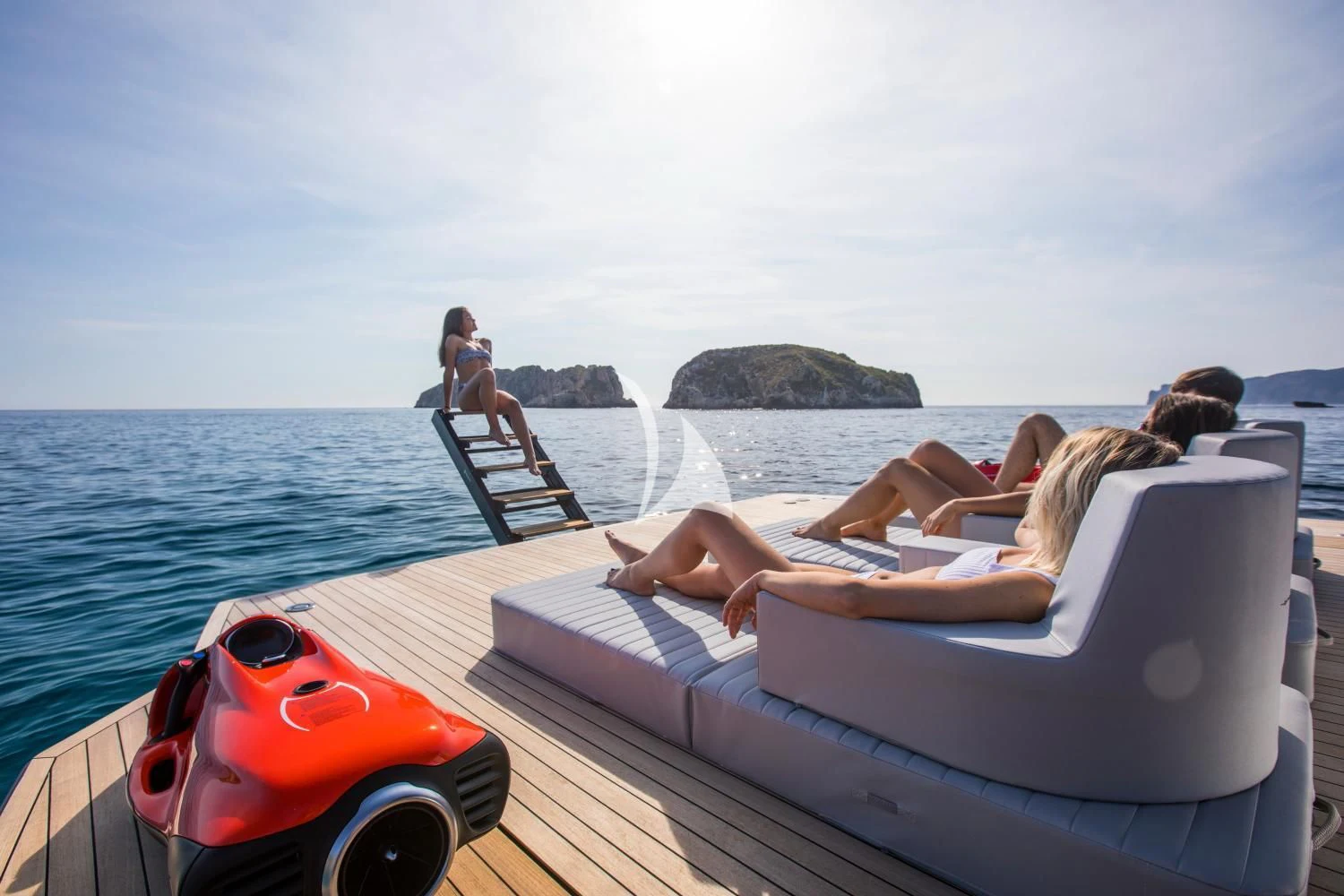 a group of people on a boat aboard ROMA Yacht for Sale