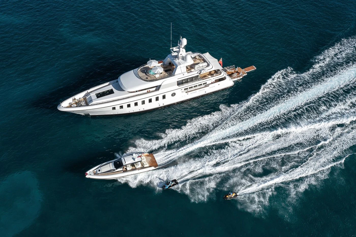 a boat with a motor boat on it aboard GLADIATOR Yacht for Sale