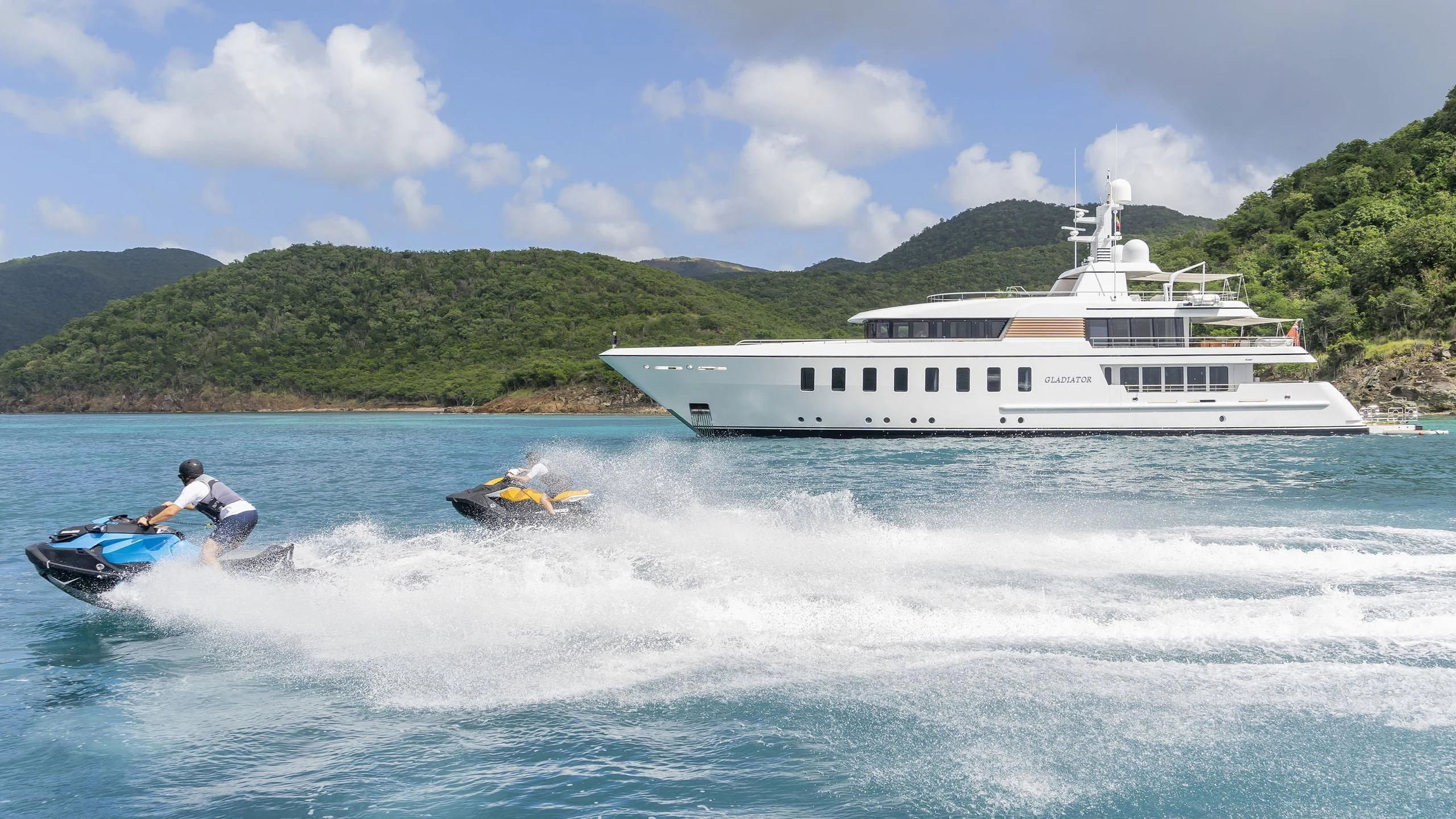 a boat and a boat on the water aboard GLADIATOR Yacht for Sale