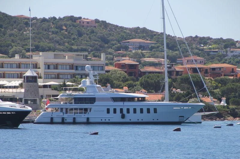 a large white boat in the water aboard GLADIATOR Yacht for Sale