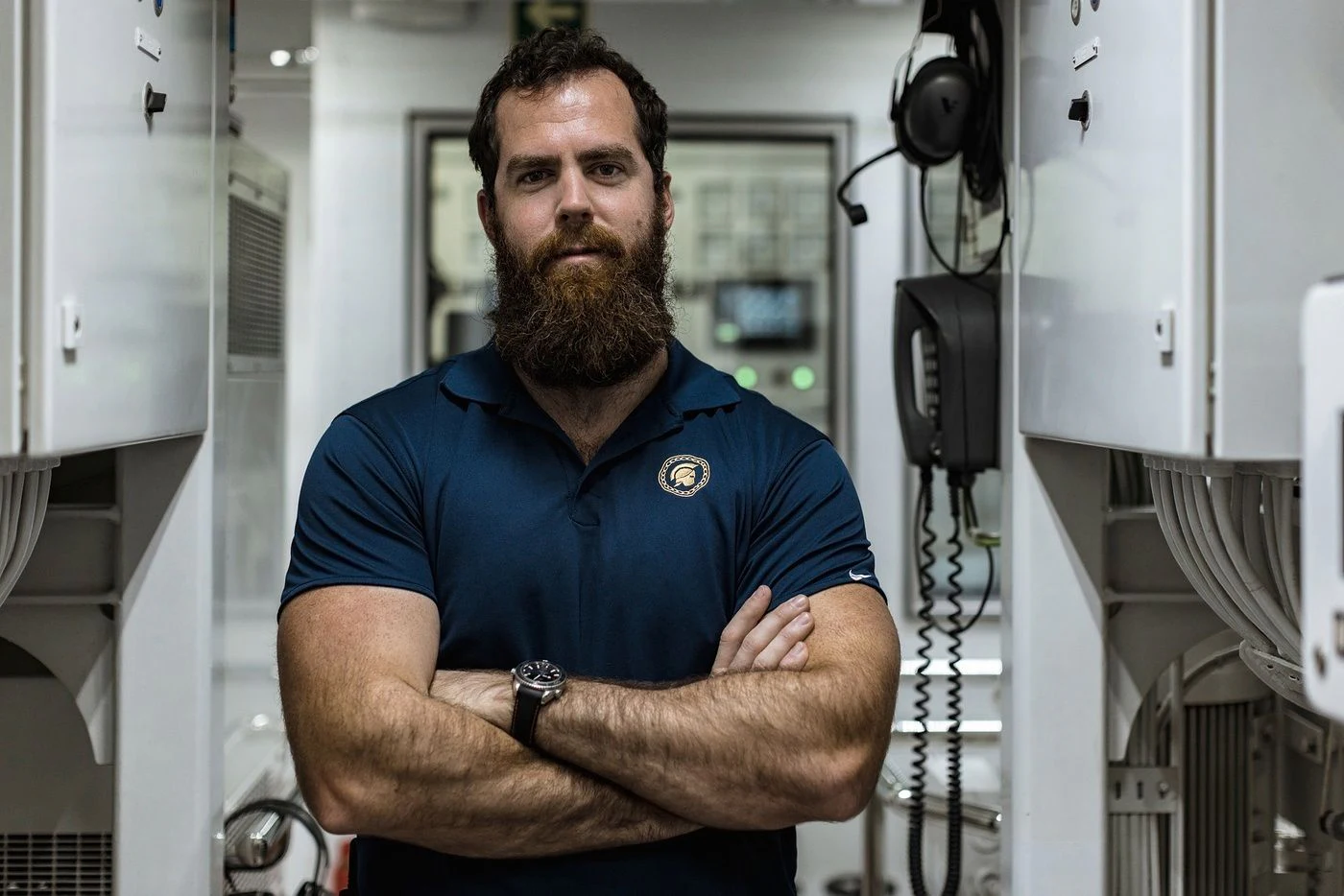 a man with a beard aboard GLADIATOR Yacht for Sale